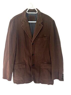 Brown Large Casual Blazer Jacket Button Front Classic Fit Gorpcore Preppy Heavy